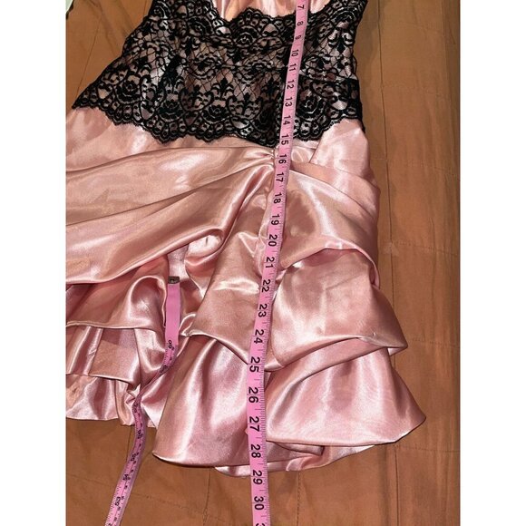 Vintage Jessica McClintock Y2K 80's 90's Pink Strapless Mini Dress Lace & Ruf - Picture 7 of 8